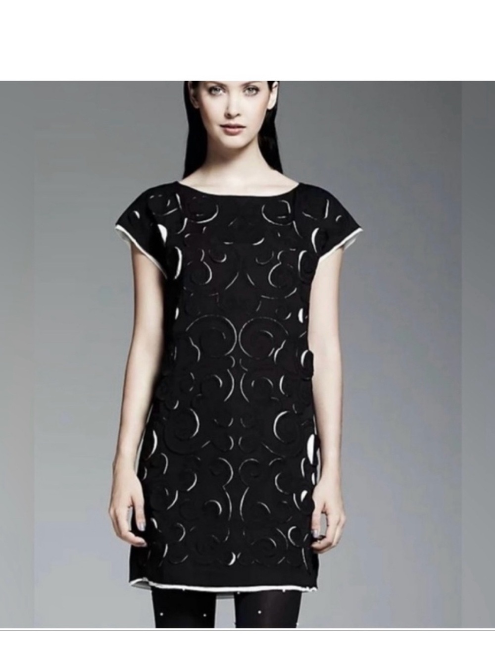 Catherine Malandrino Black Shift Dress with Circular Cutout Overlay